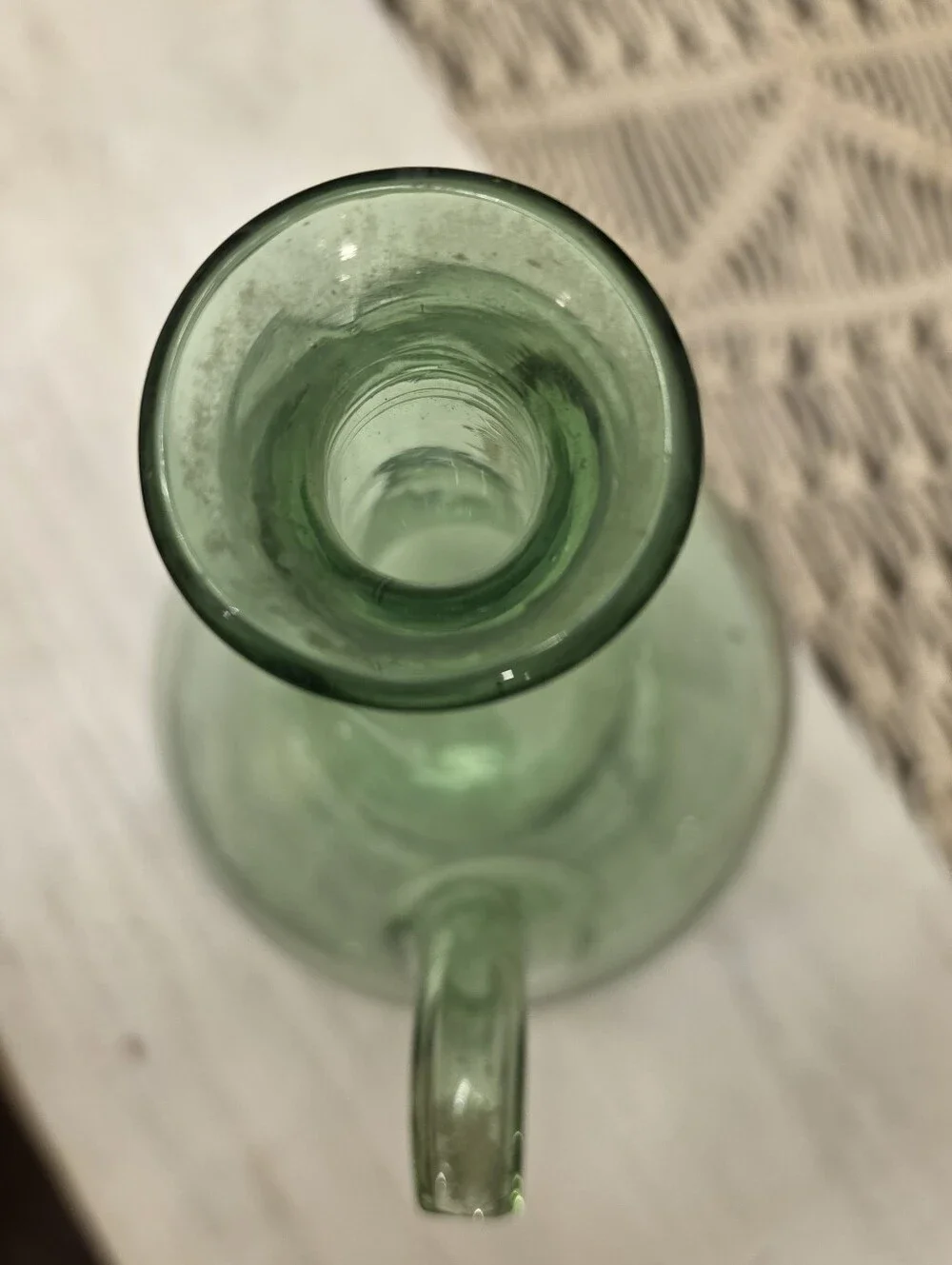 Vtg Italian Green Glass Wine Decanter Ice Chamber Chiller Spout MCM Stopper 14”
